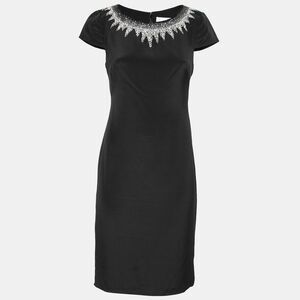 Mikael Aghal Black Silk Embellished Neckline Detail Dress S